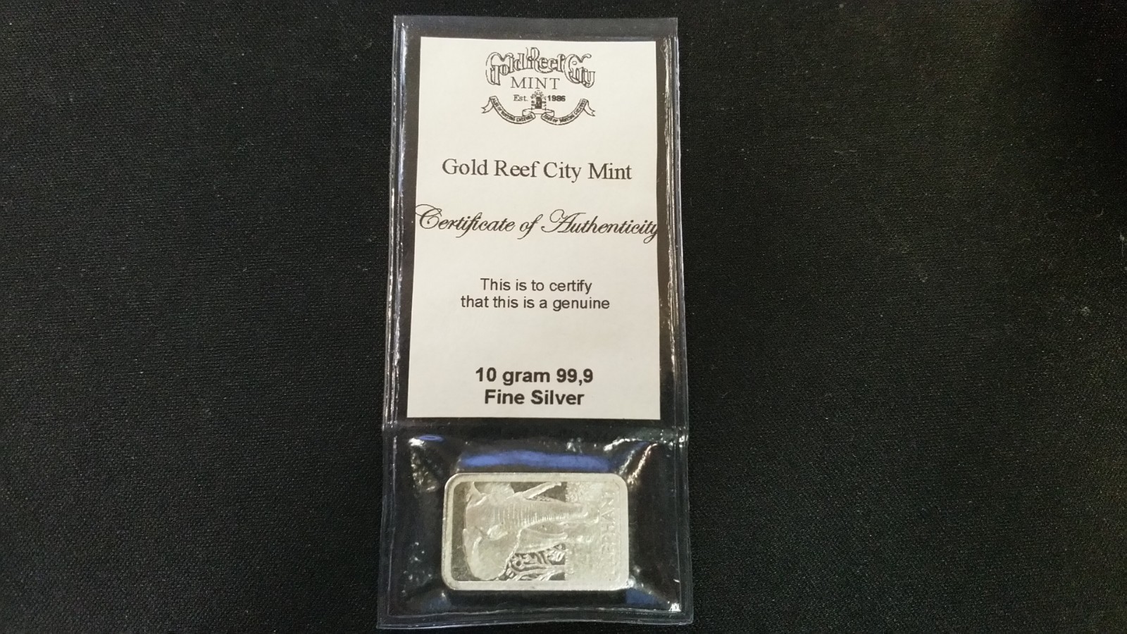 10g Fine Silver Minted Bar – African Big 5/GRC – Gold Reef City Mint